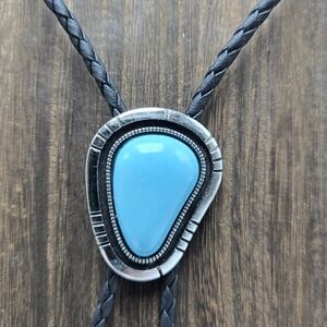 estern Wear Silver Tone Faux Turquoise Bolo Lariat Tie Men's Accessories Metal